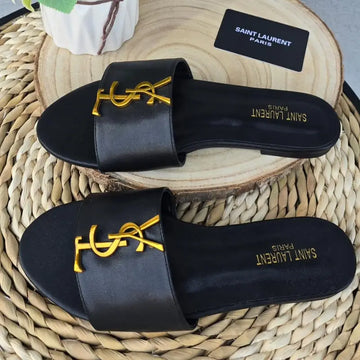 Black Saint Laurent YSL Slide Sandals