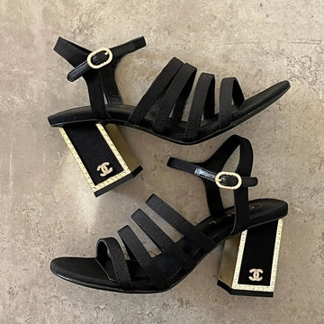 Chanel 24B Strappy Heels – Black Block-Heel Sandals