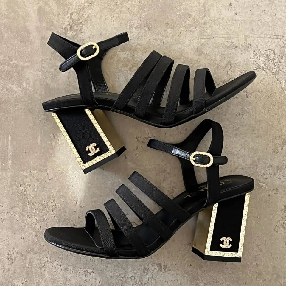 Chanel 24B Strappy Heels – Black Block-Heel Sandals