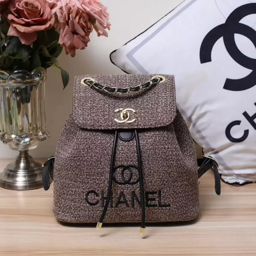Chanel 25 Backpack – Black with Silver Chain & White Logo in Dubai UAE