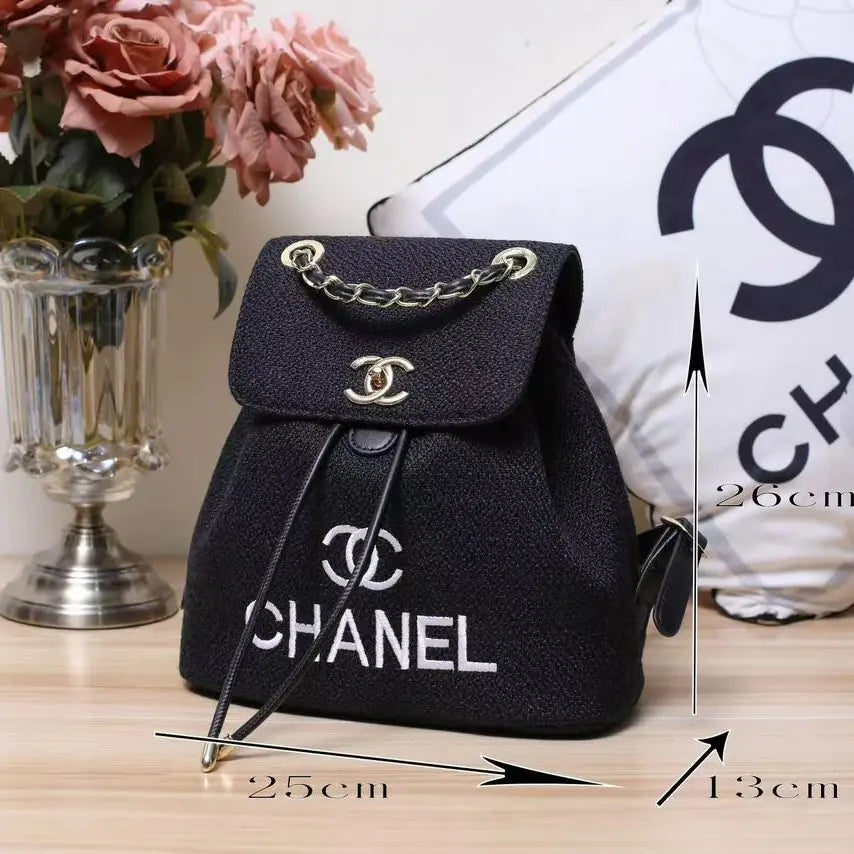 Chanel 25 Backpack – Black with Silver Chain & White Logo in Dubai UAE