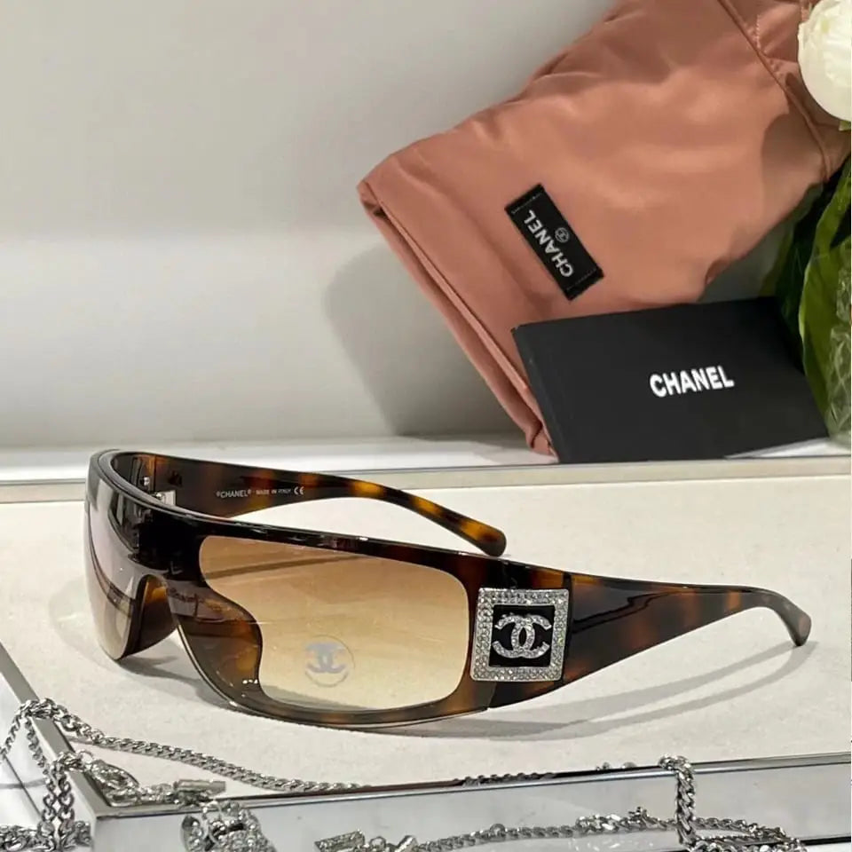 Chanel Brown Oversized Shield Sunglasses