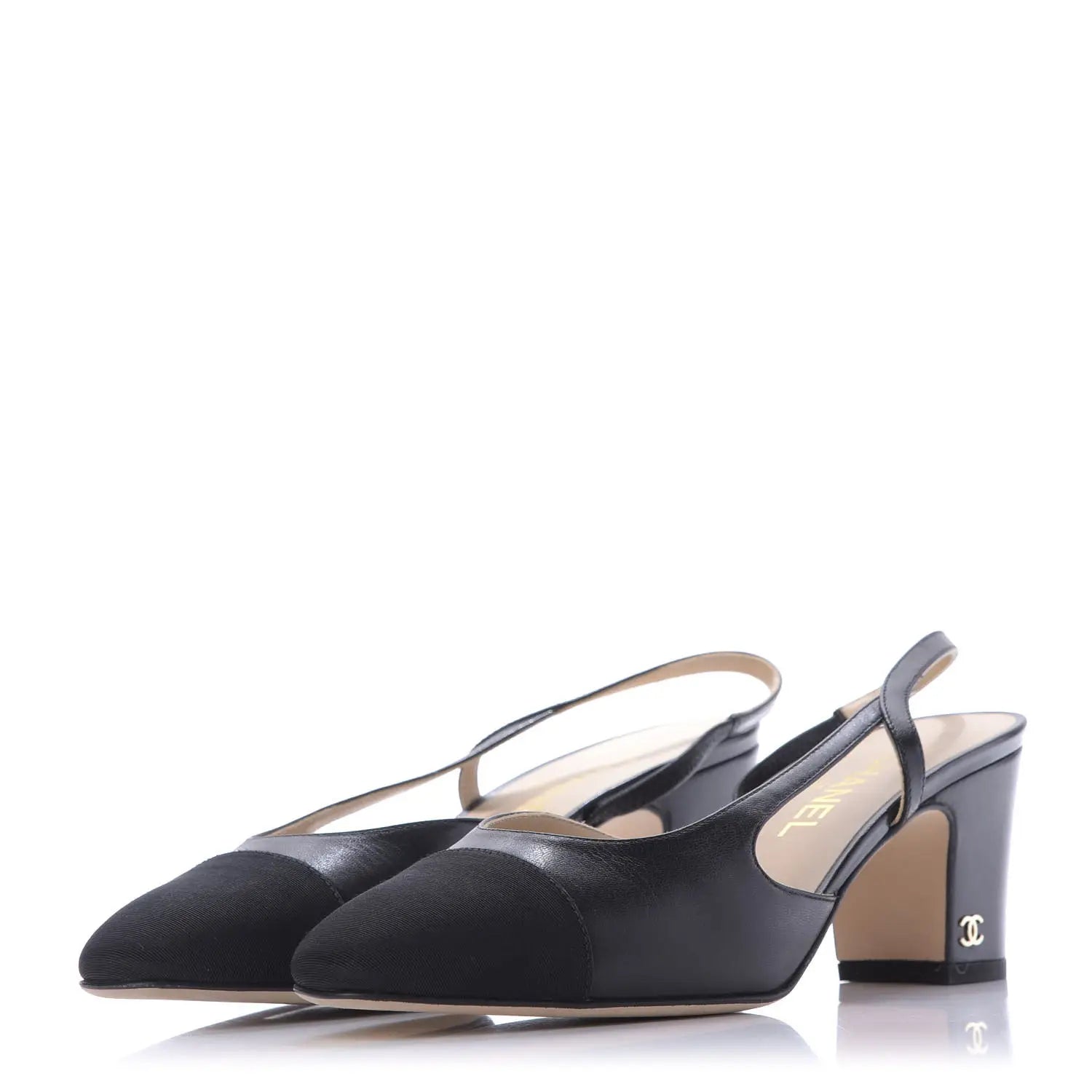 Chanel Goatskin Grosgrain Cap Toe CC Slingback Sandals