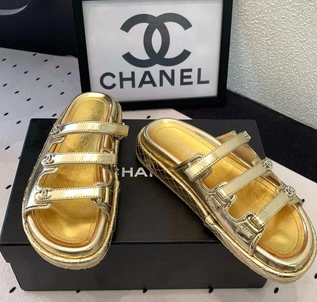Chanel Lambskin Crystal CC Velcro Dad Sandals in Dubai