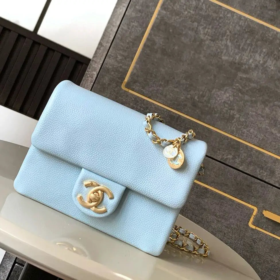 Chanel Mini Flap Bag in Light Blue – Iconic CC Logo