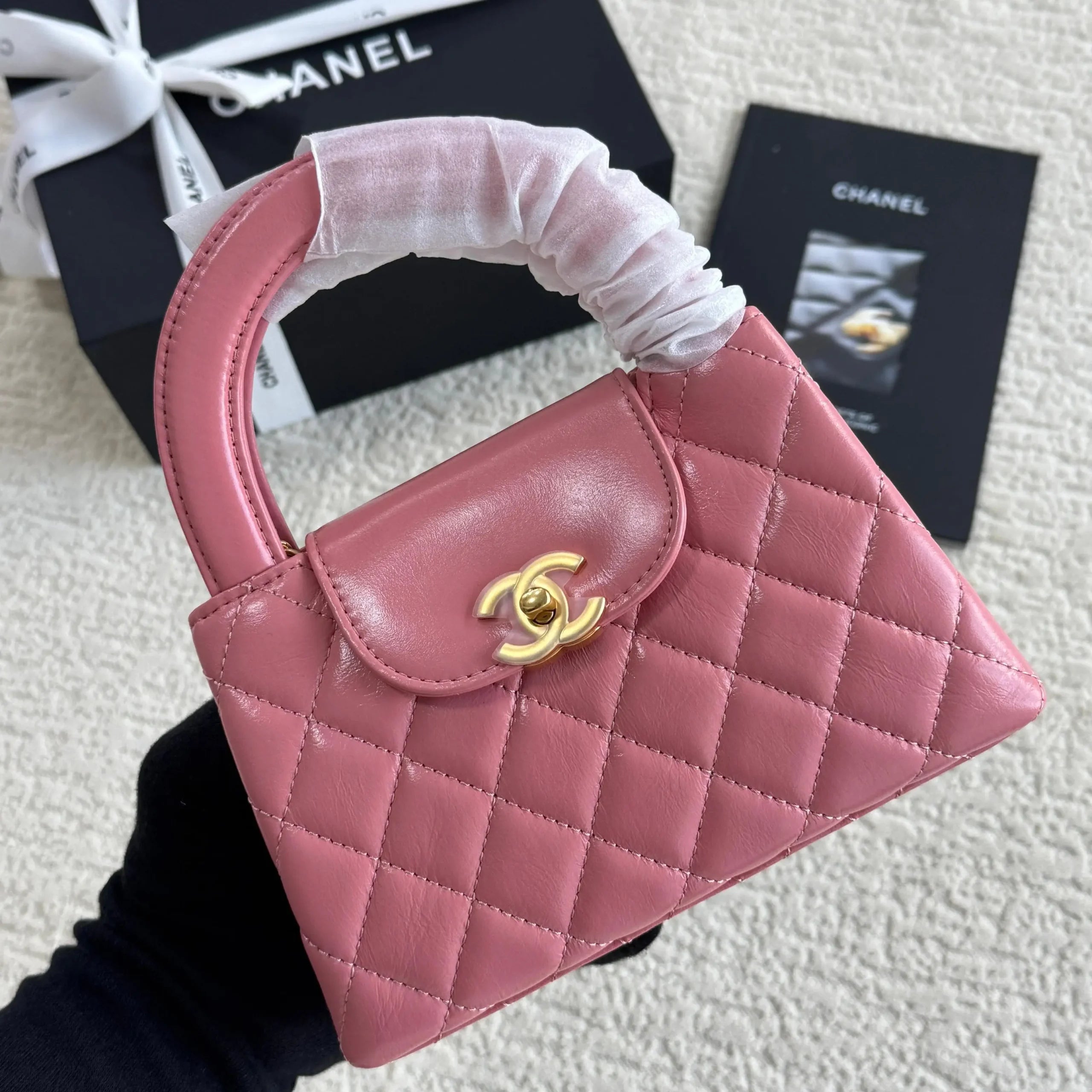 Chanel Mini Kelly Bag in Black Lambskin with Silver CC Lock