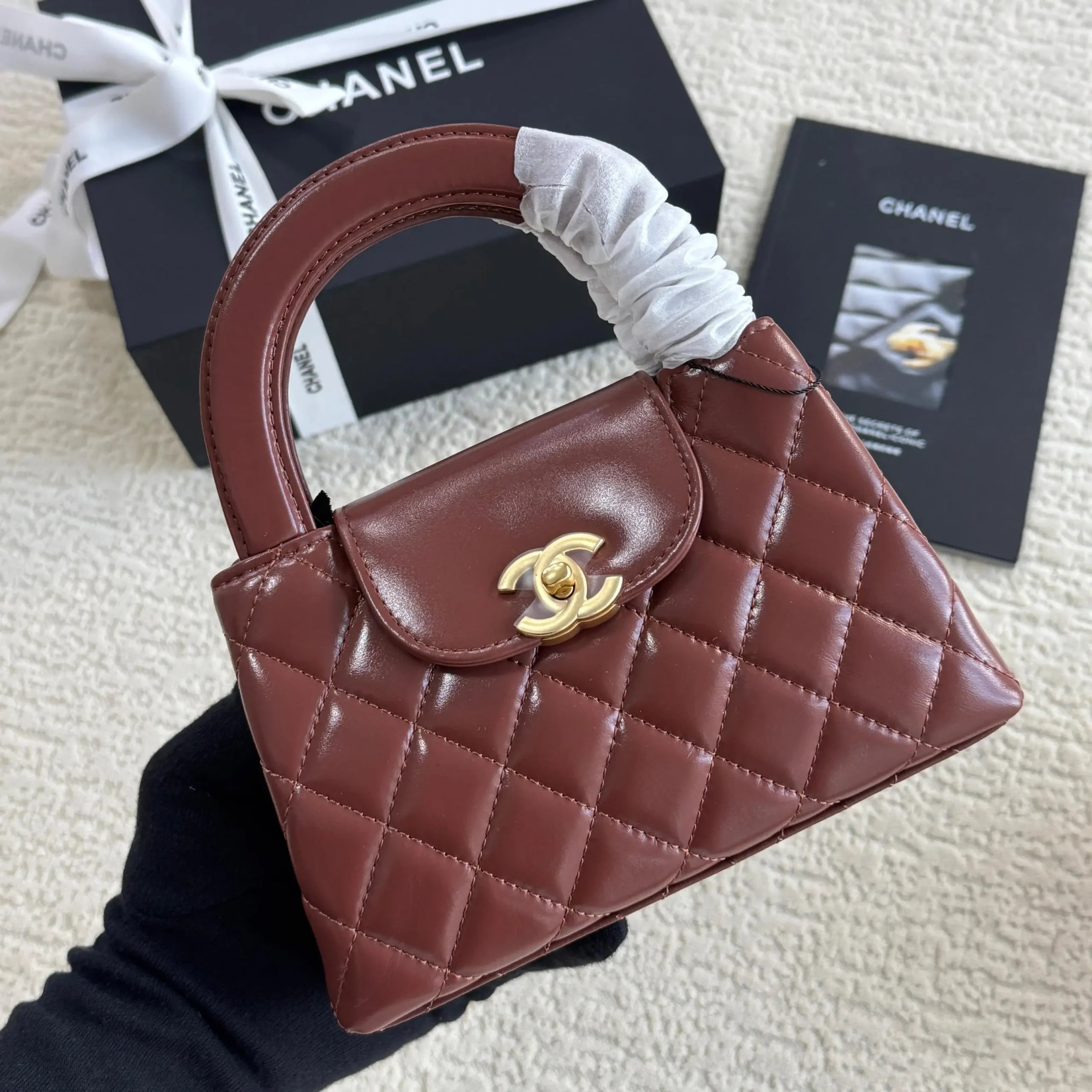 Chanel Mini Kelly Bag in Black Lambskin with Silver CC Lock