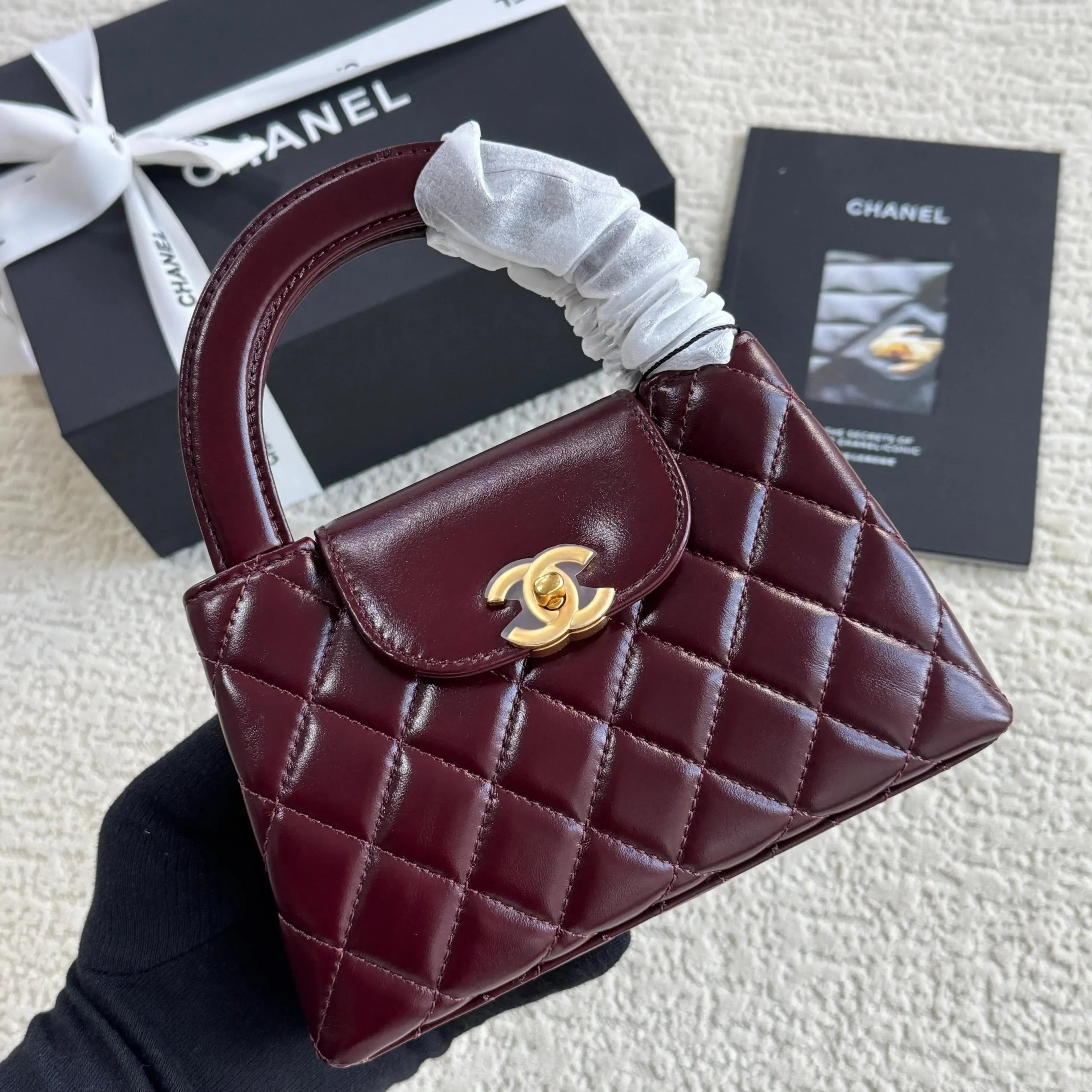 Chanel Mini Kelly Bag in Black Lambskin with Silver CC Lock