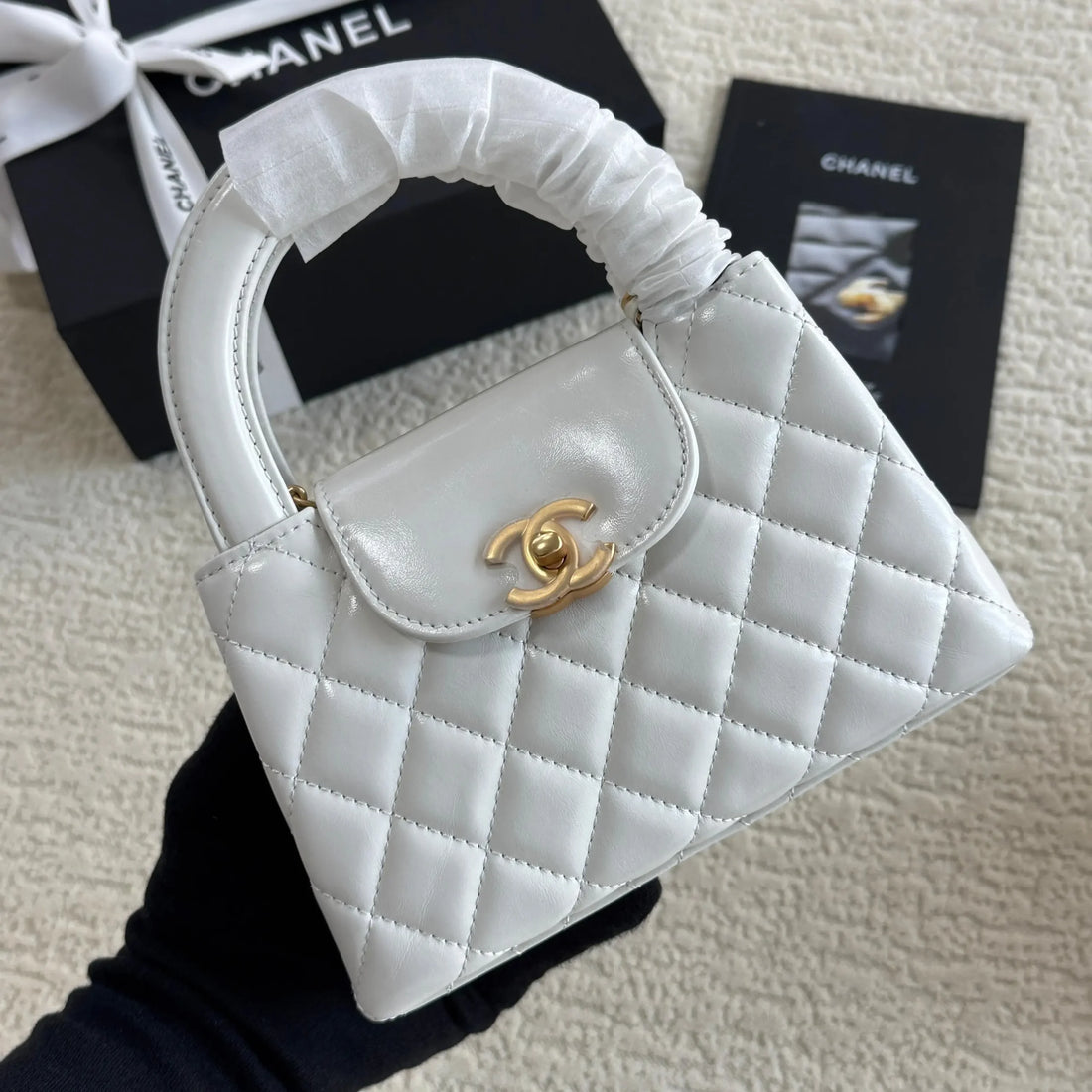 Chanel Mini Kelly Bag in Black Lambskin with Silver CC Lock