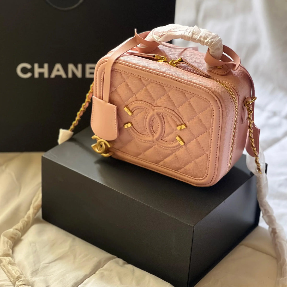 Chanel Small CC Filigree Vanity Bag – Quilted Calfskin Elegance