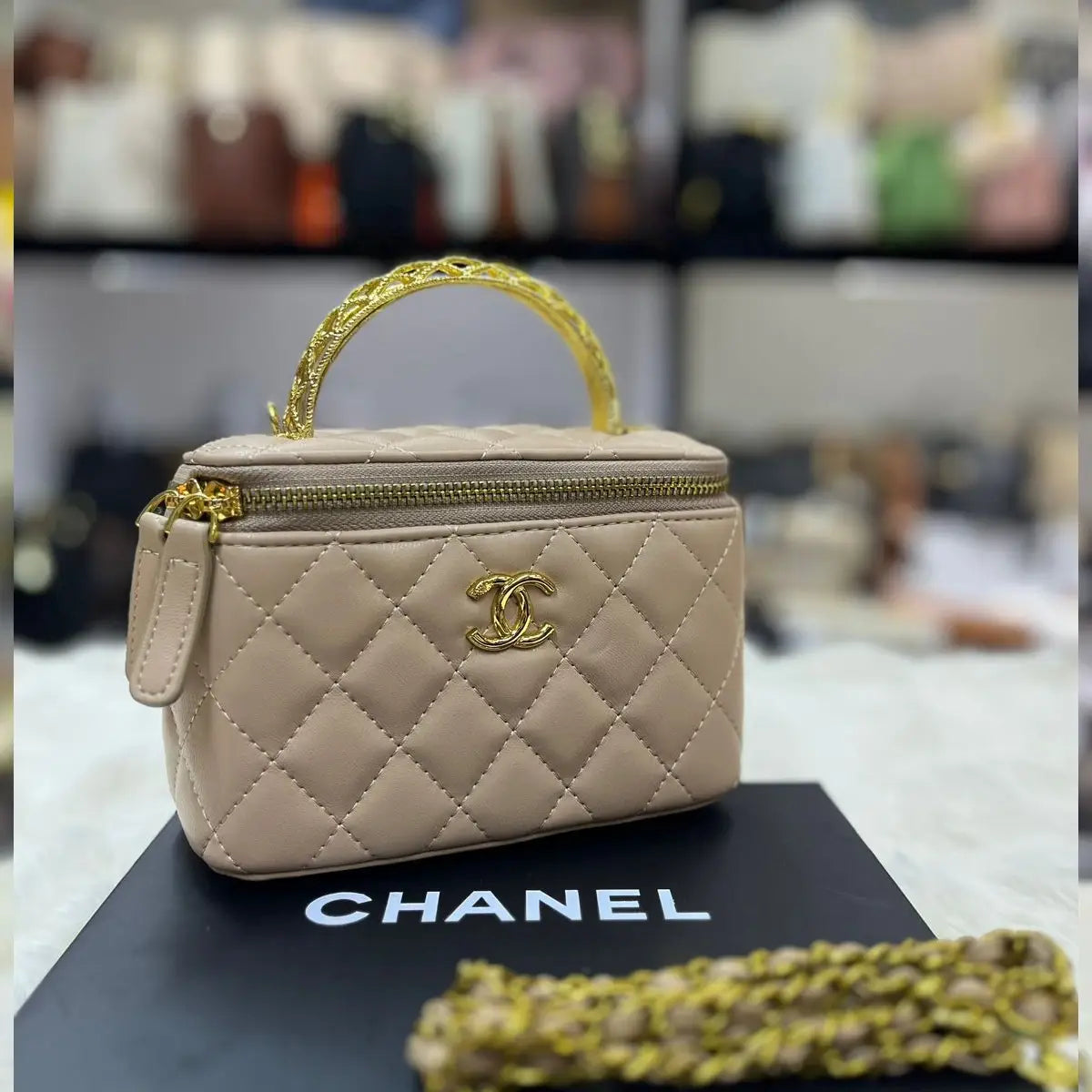 Chanel Top Handle Small Vanity in Burgundy Lambskin