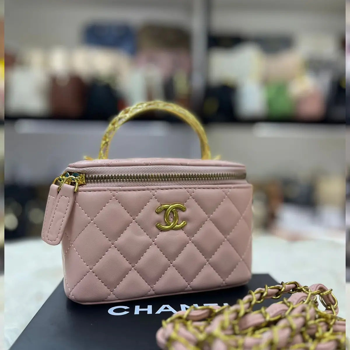 Chanel Top Handle Small Vanity in Burgundy Lambskin