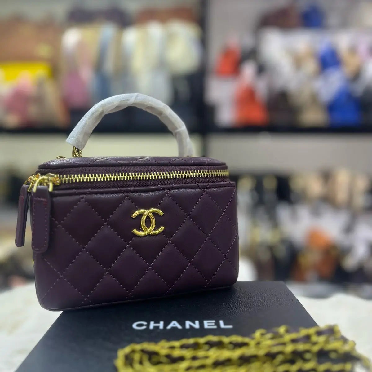 Chanel Top Handle Small Vanity in Burgundy Lambskin