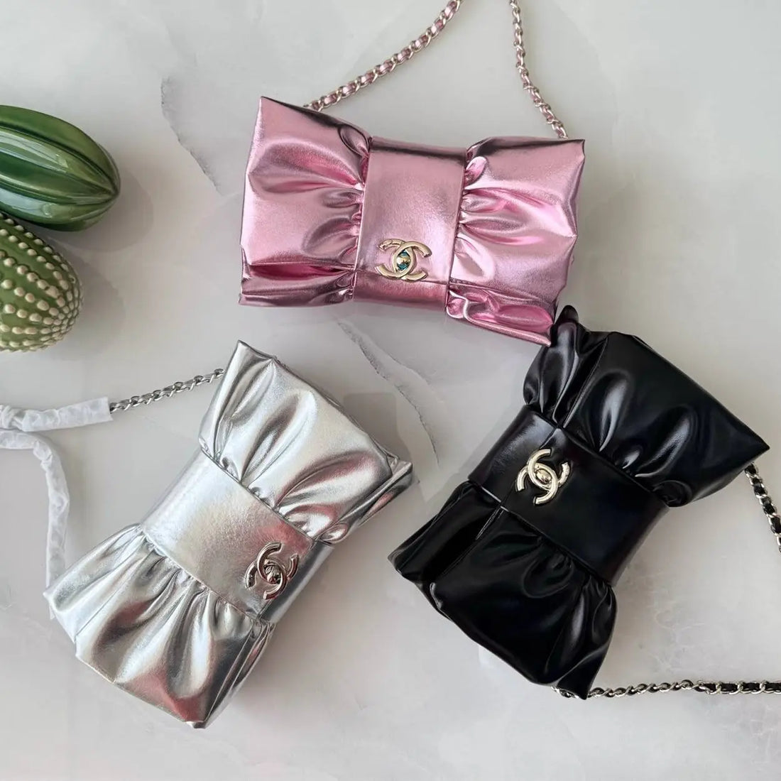 Chanel Metallic Lambskin Tie My Bow Flap Clutch with Chain in Dubai, UAE