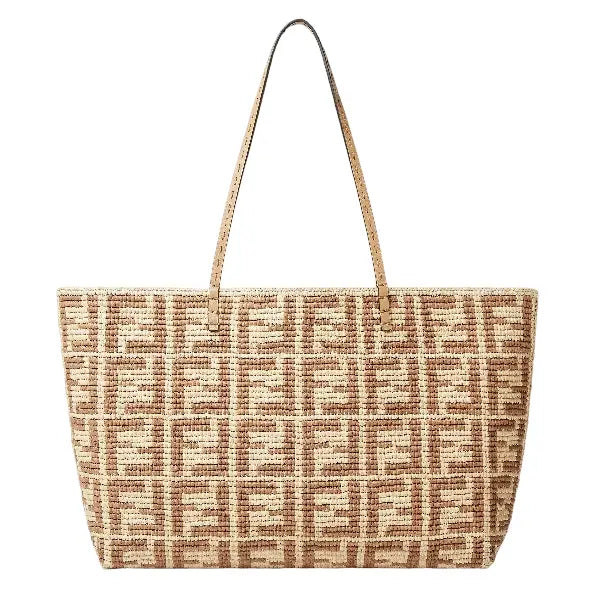 Fendi Roll Large Beige FF raffia crochet shopper