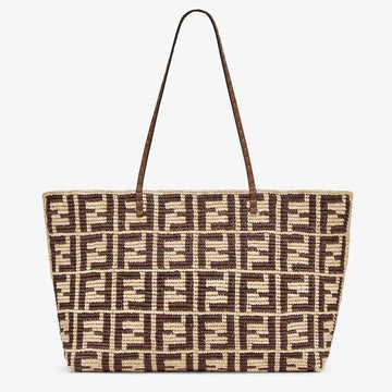 Fendi Roll Large Beige FF raffia crochet shopper