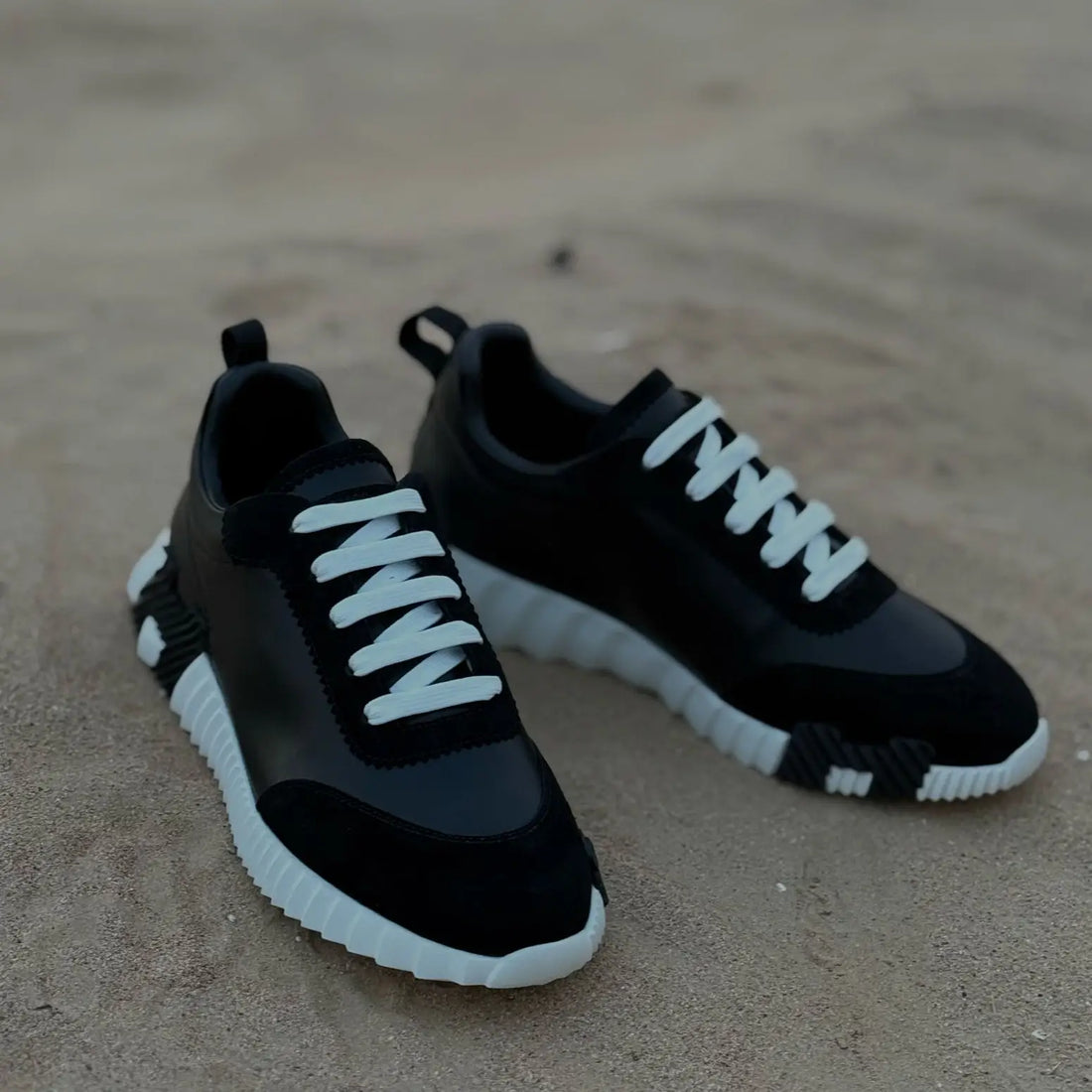 Hermès Bouncing Black Leather & Suede Sneakers