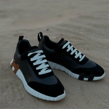 Hermès Bouncing Black Leather & Suede Sneakers