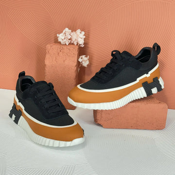 Hermès Bouncing Sneakers – Black Upper with Brown Midsole & White Ridged Outsole