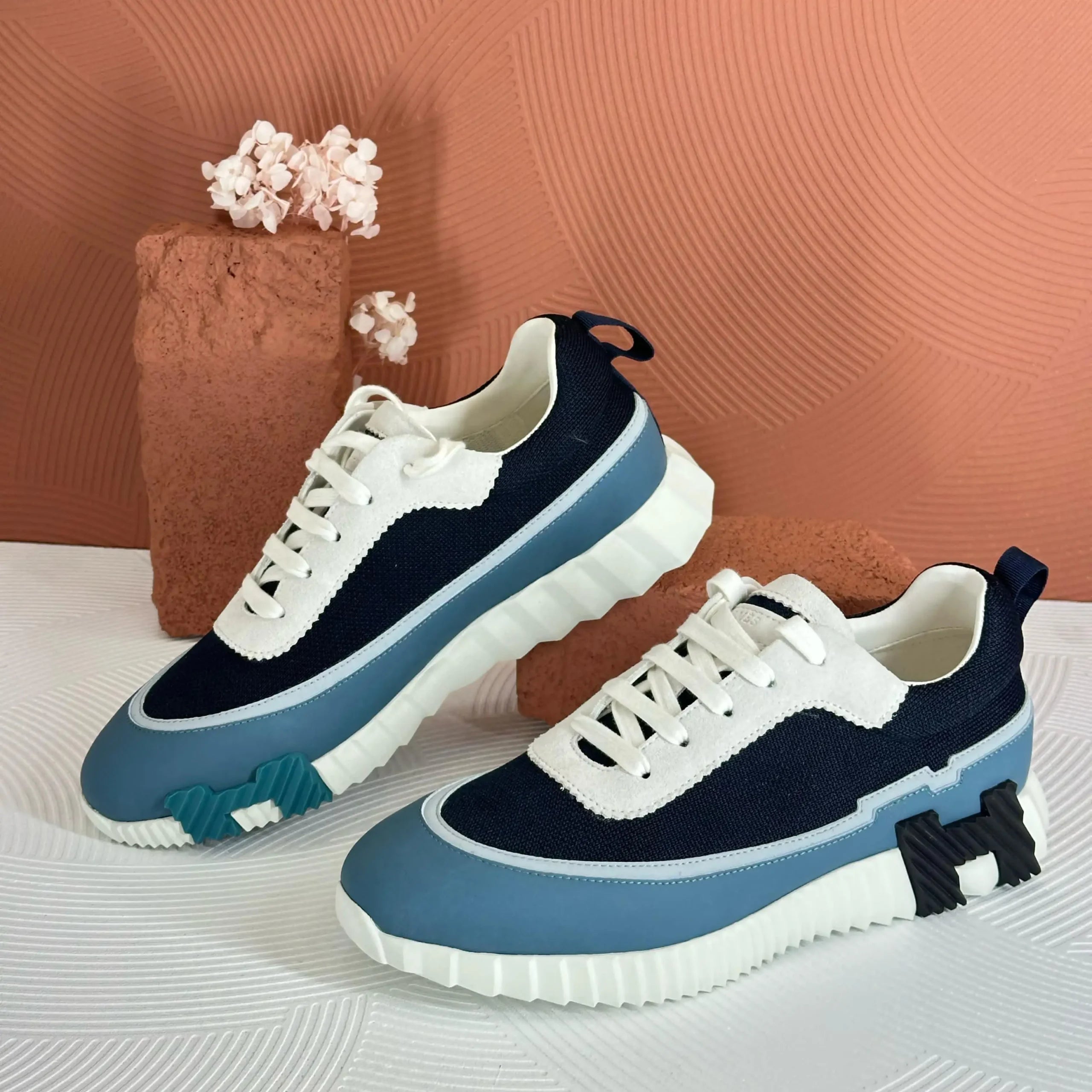 Hermès Bouncing Sneakers – Black Upper with Brown Midsole & White Ridged Outsole