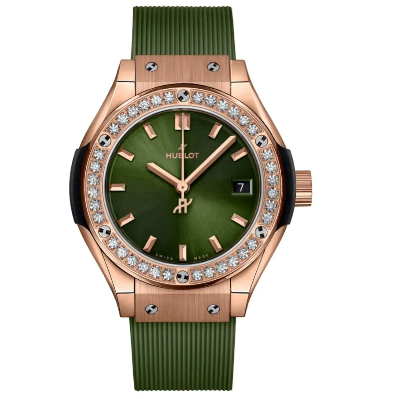 Hublot Classic Fusion King Gold Green Diamonds 29mm – 591.OX.8980.RX.1204 Watch