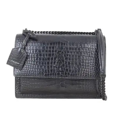 Saint Laurent Sunset Medium Croc-Embossed