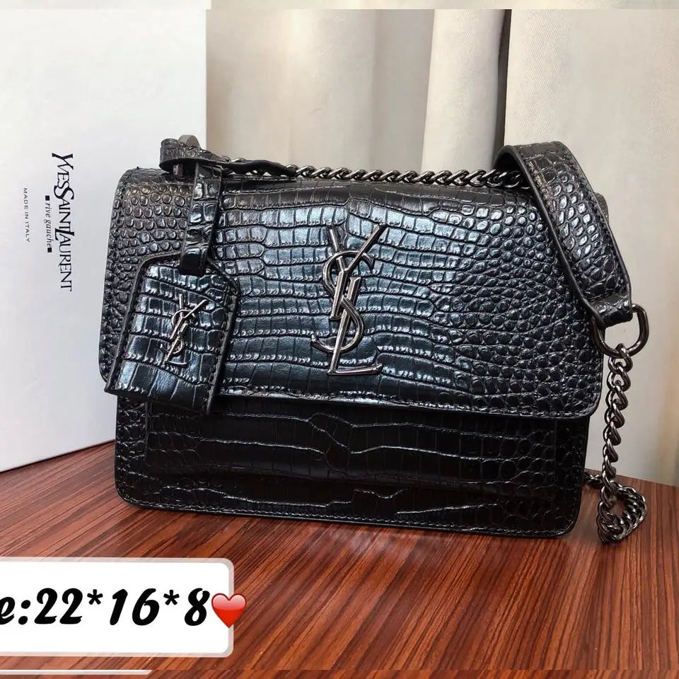Saint Laurent Sunset Medium Croc-Embossed