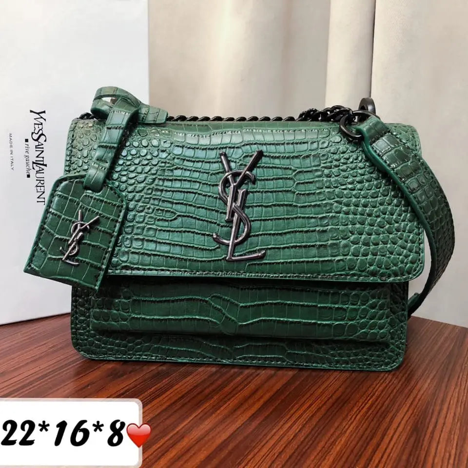 Saint Laurent Sunset Medium Croc-Embossed