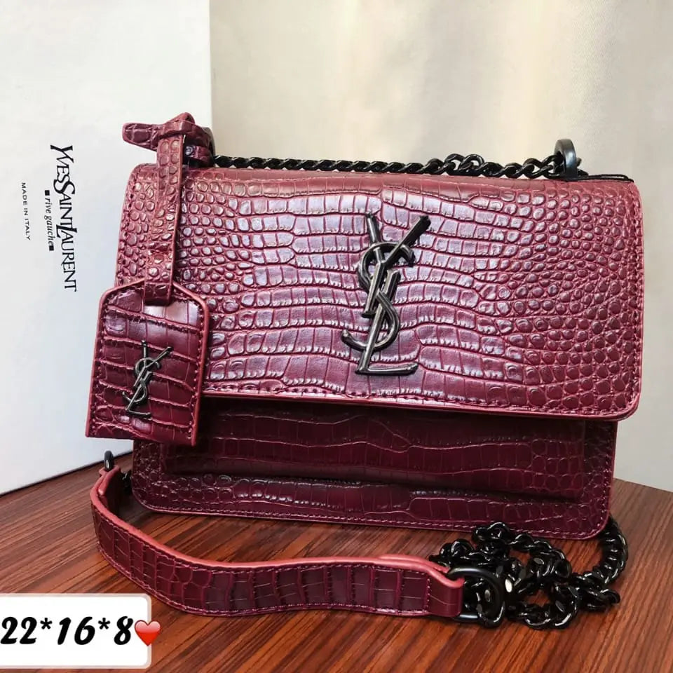 Saint Laurent Sunset Medium Croc-Embossed