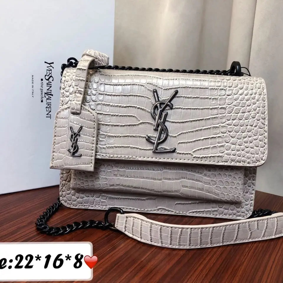 Saint Laurent Sunset Medium Croc-Embossed