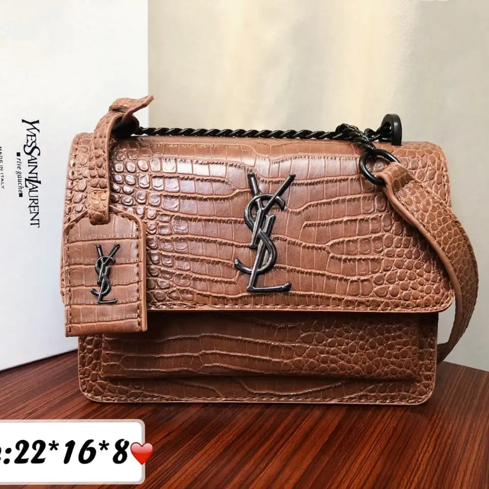 Saint Laurent Sunset Medium Croc-Embossed