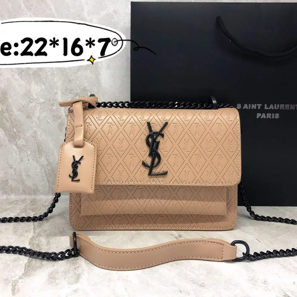 YSL Sunset Monogram Embossed Leather Shoulder Bag