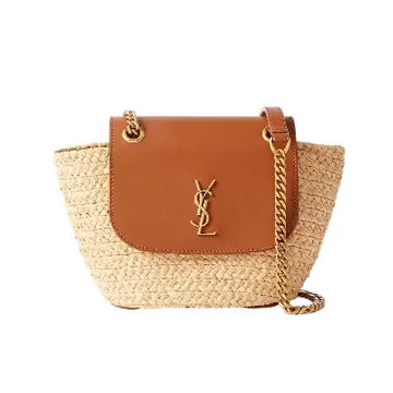 YSL SAINT LAURENT Panier mini leather-trimmed raffia shoulder bag