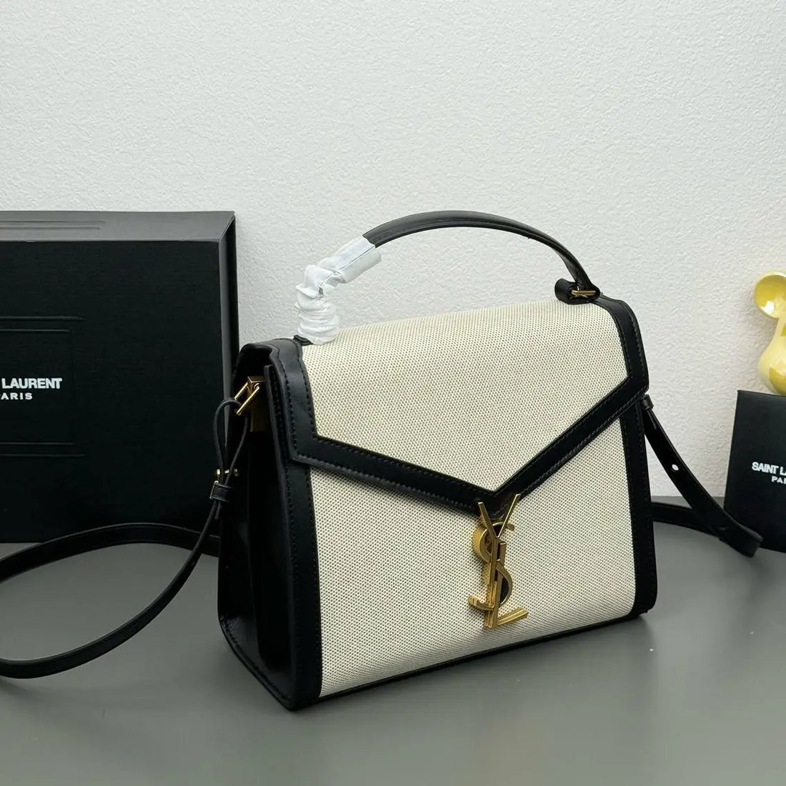YSL Saint Laurent Cassandra Top Handle Canvas with Medium leather bag