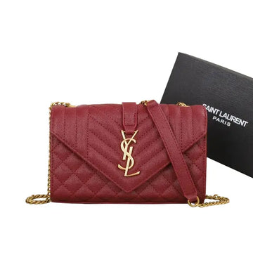 YSL Saint Laurent Monogram Triquilt Grain De Poudre Small Red College Bag