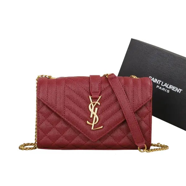 YSL Saint Laurent Monogram Triquilt Grain De Poudre Small Red College Bag