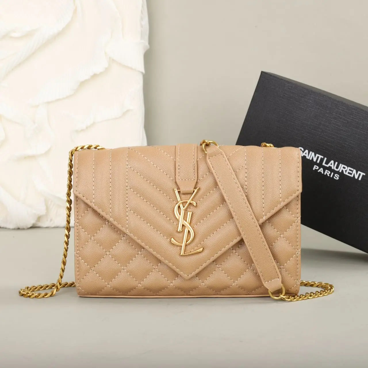 YSL Saint Laurent Monogram Triquilt Grain De Poudre Small Red College Bag