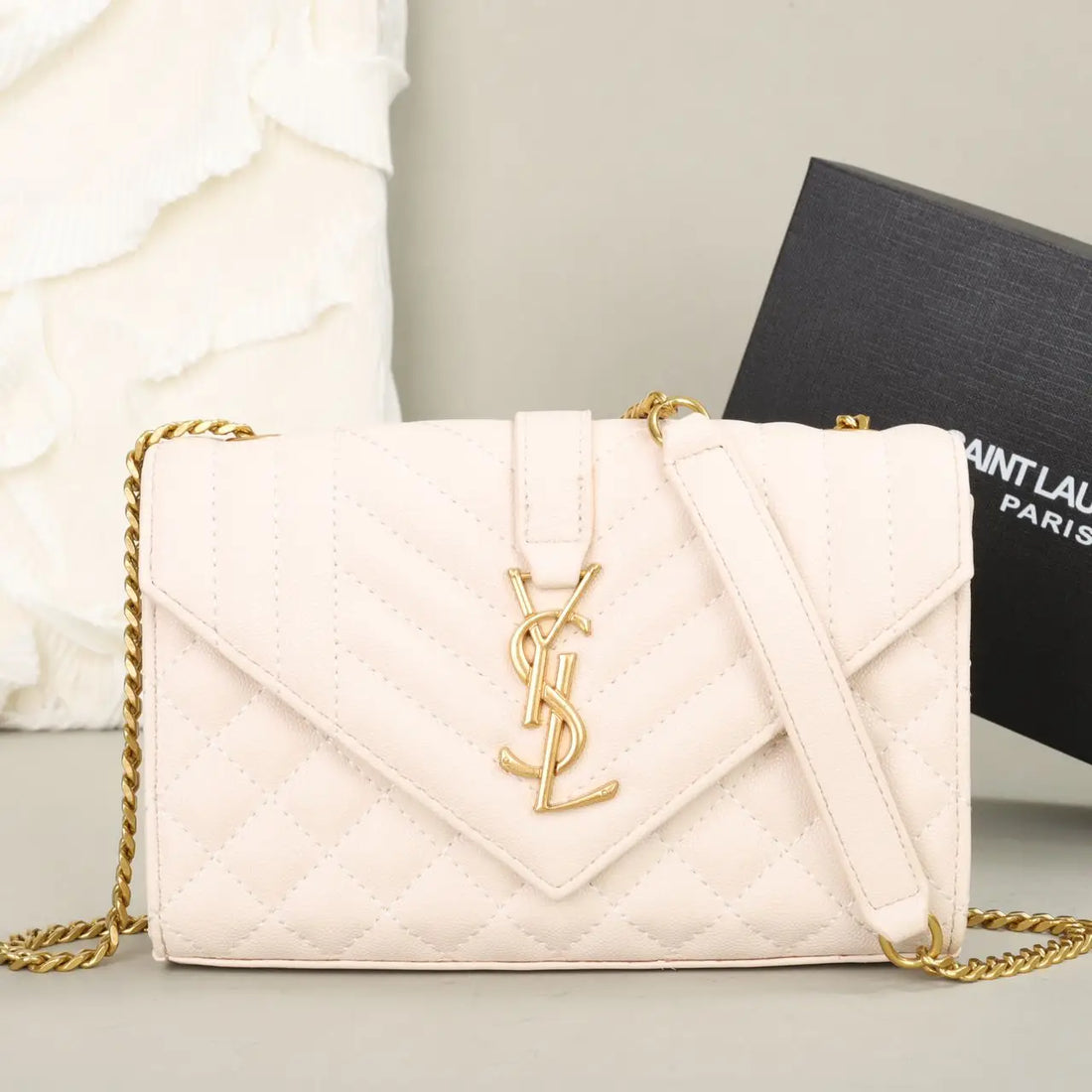 YSL Saint Laurent Monogram Triquilt Grain De Poudre Small Red College Bag