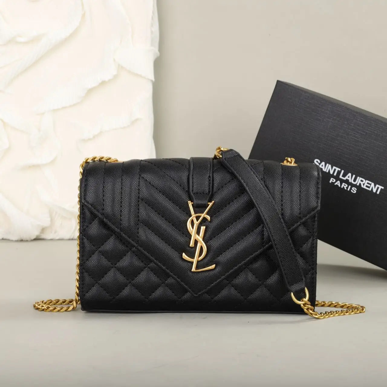 YSL Saint Laurent Monogram Triquilt Grain De Poudre Small Red College Bag