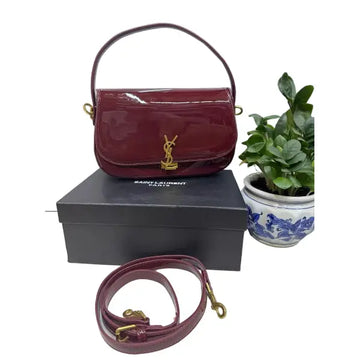 YSL Saint Laurent deep burgundy patent leather finish Bag