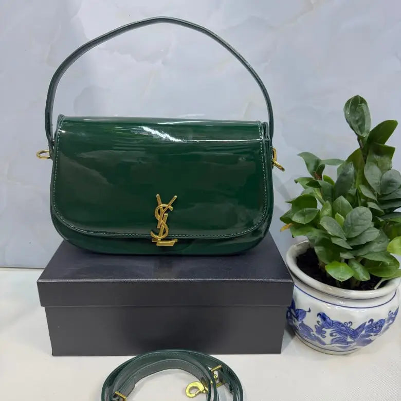 YSL Saint Laurent deep burgundy patent leather finish Bag