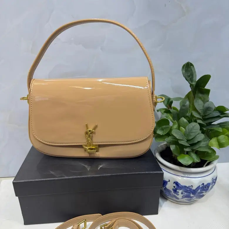 YSL Saint Laurent deep burgundy patent leather finish Bag