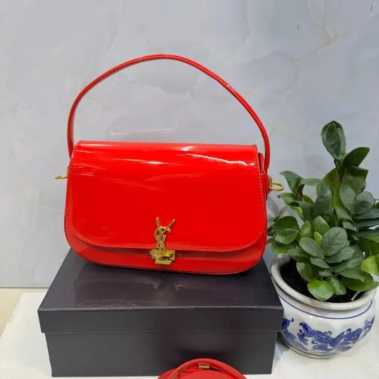 YSL Saint Laurent deep burgundy patent leather finish Bag