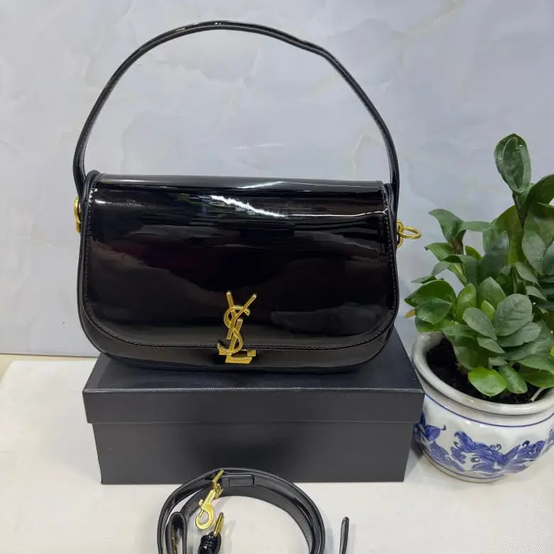 YSL Saint Laurent deep burgundy patent leather finish Bag
