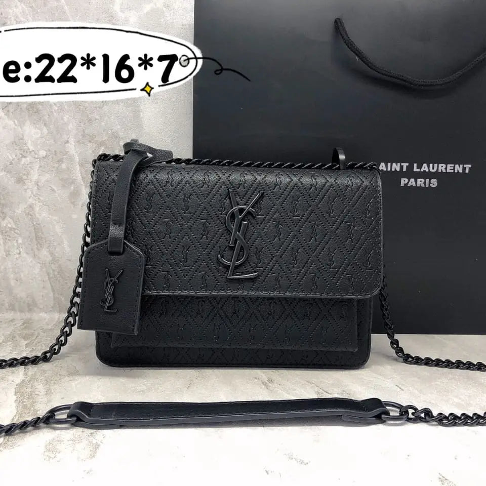 YSL Sunset Monogram Embossed Leather Shoulder Bag