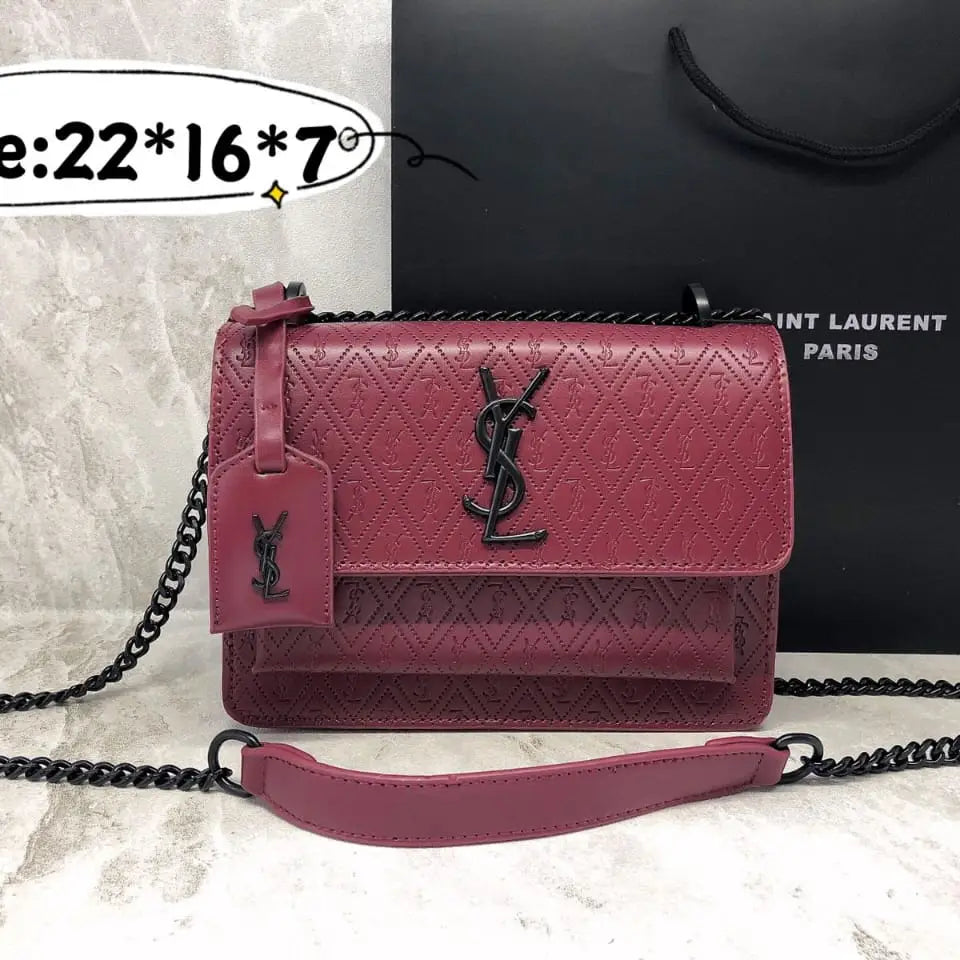 YSL Sunset Monogram Embossed Leather Shoulder Bag
