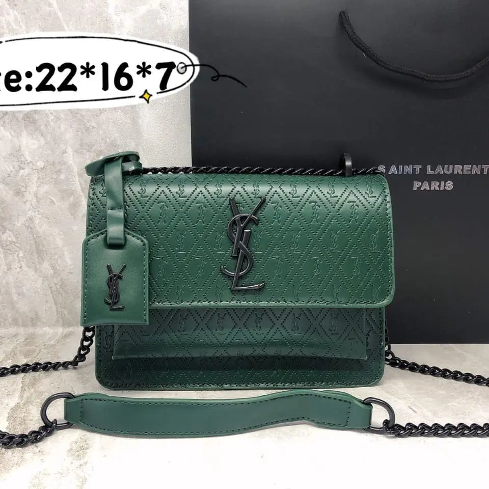 YSL Sunset Monogram Embossed Leather Shoulder Bag