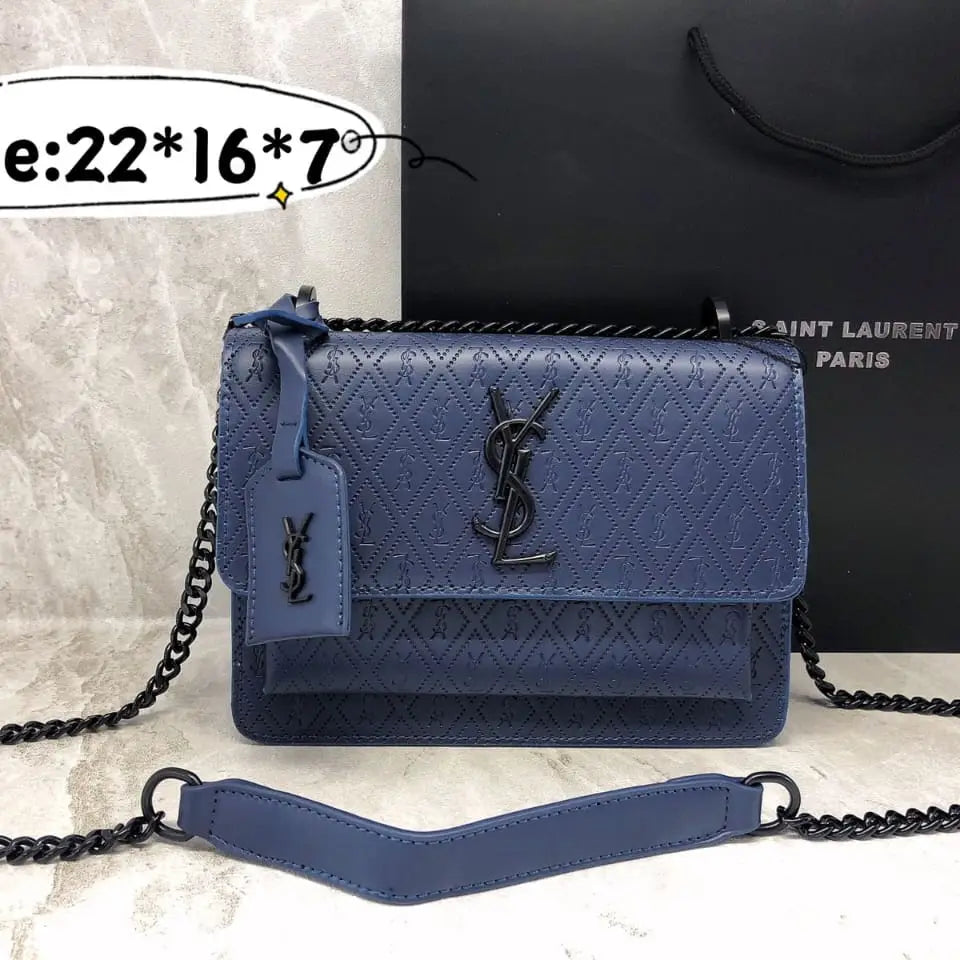 YSL Sunset Monogram Embossed Leather Shoulder Bag